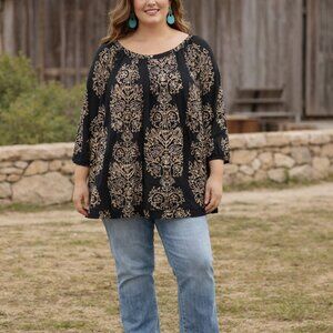 Lucky Brand Women's Shirt 3/4 Sleeve Boho Prairie Cottagecore Plus Size 2X